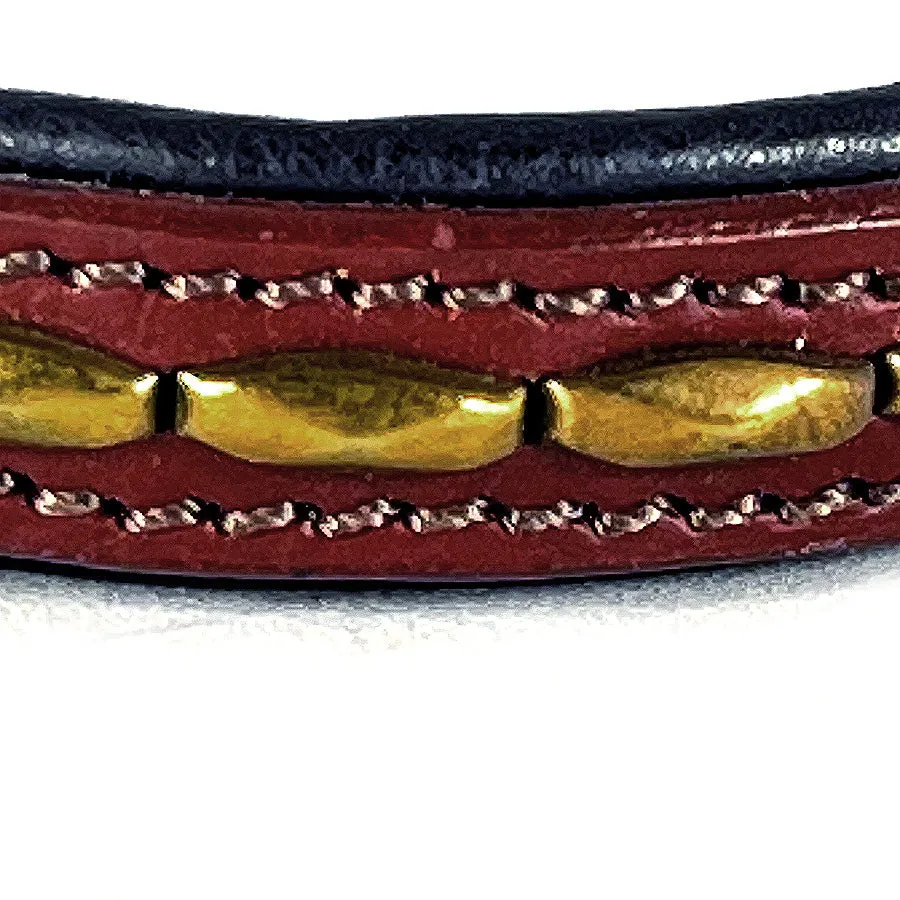 Brass Baguette Studded Leather Collar, 12"-14"