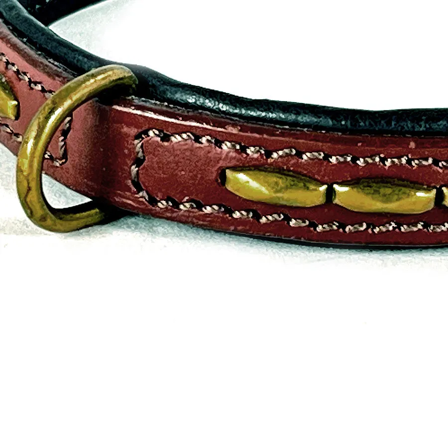 Brass Baguette Studded Leather Collar, 12"-14"