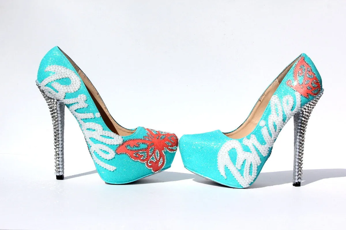 Butterfly Bridal Swarovski Crystal Heels with Pearls