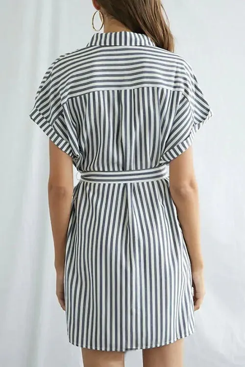 Button Stripe Beleted Mini Dress