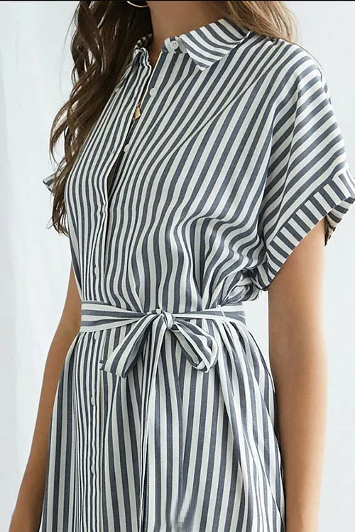 Button Stripe Beleted Mini Dress
