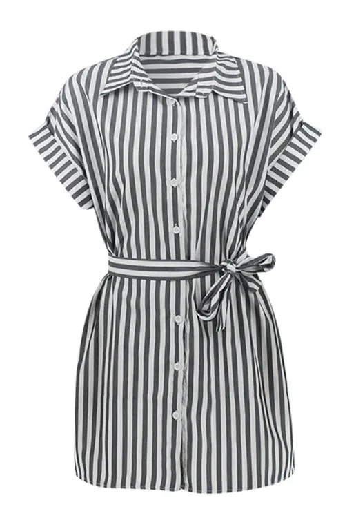 Button Stripe Beleted Mini Dress