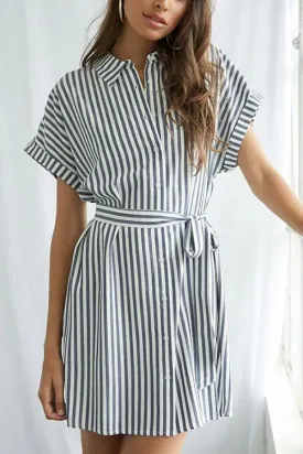 Button Stripe Beleted Mini Dress