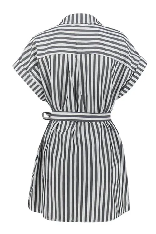 Button Stripe Beleted Mini Dress