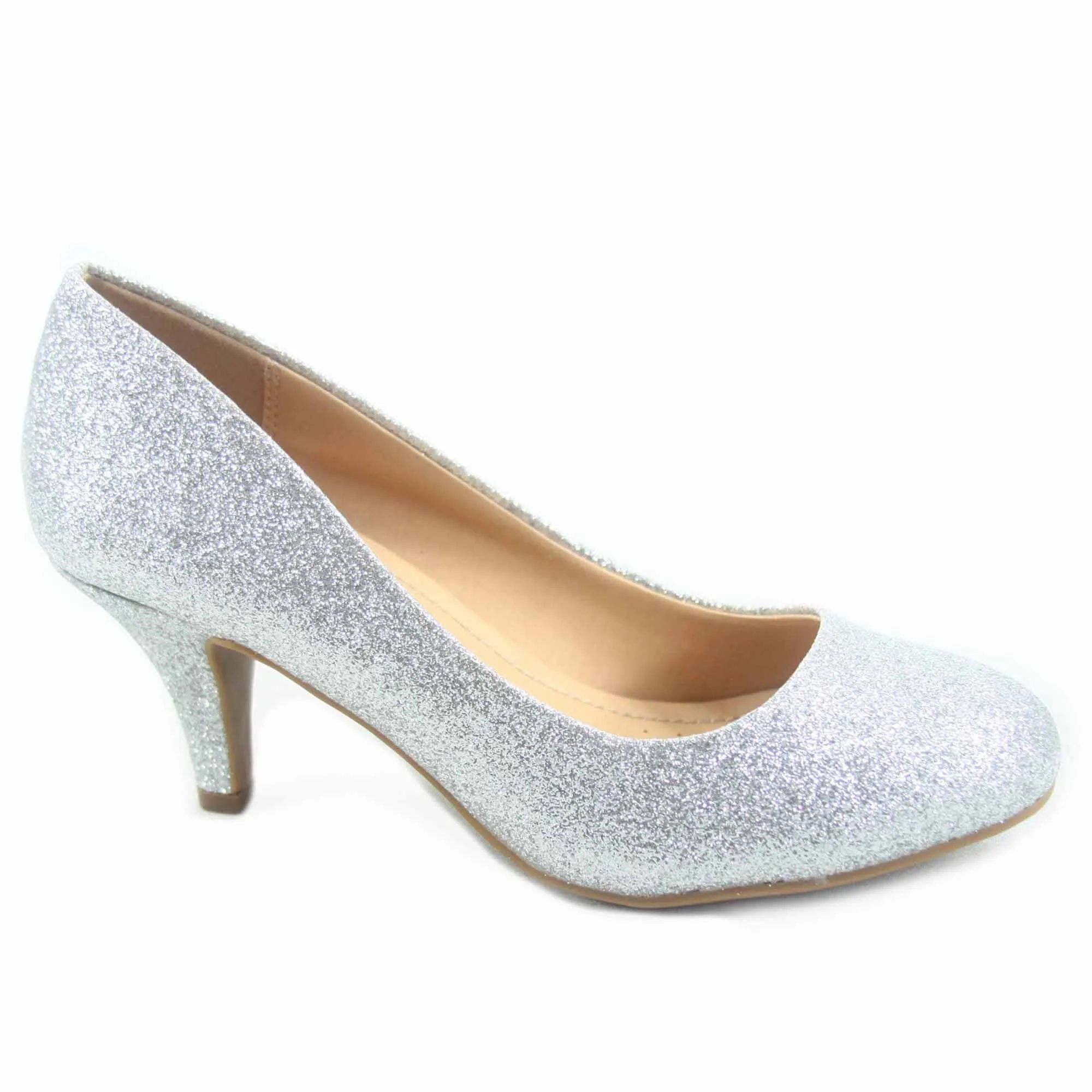 Carlos-s Women's Patent Glitter Round Toe Low Heel Pump Dress Shoes