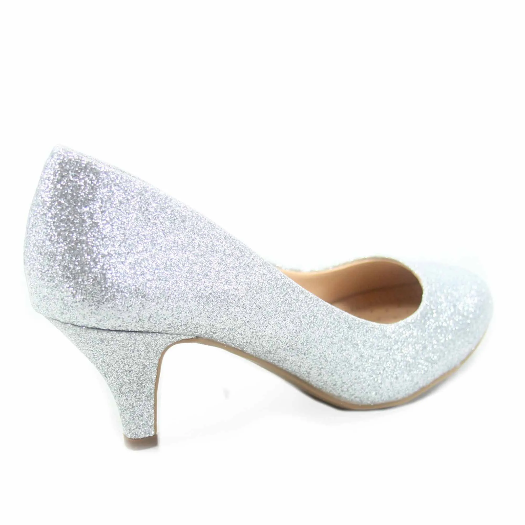 Carlos-s Women's Patent Glitter Round Toe Low Heel Pump Dress Shoes