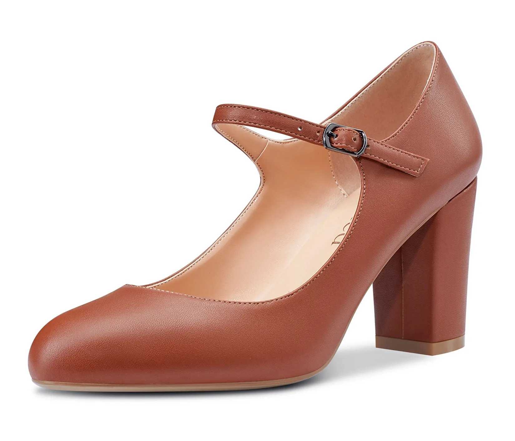 CASTAMERE Women Chunky Heel Pumps Mary Jane High Heels Round-Toe Shoes Dinner Wedding Pump 3Inch Block Heels