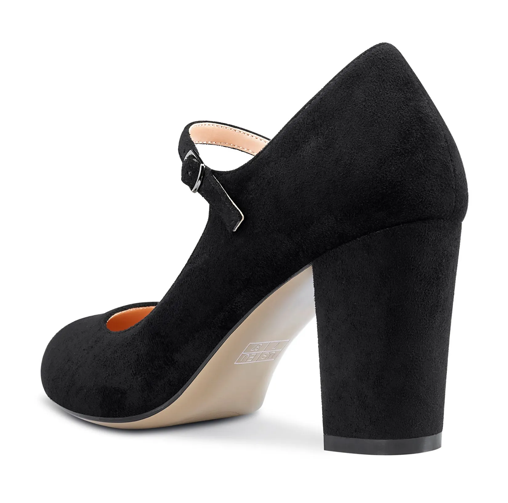 CASTAMERE Women Chunky Heel Pumps Mary Jane High Heels Round-Toe Shoes Dinner Wedding Pump 3Inch Block Heels