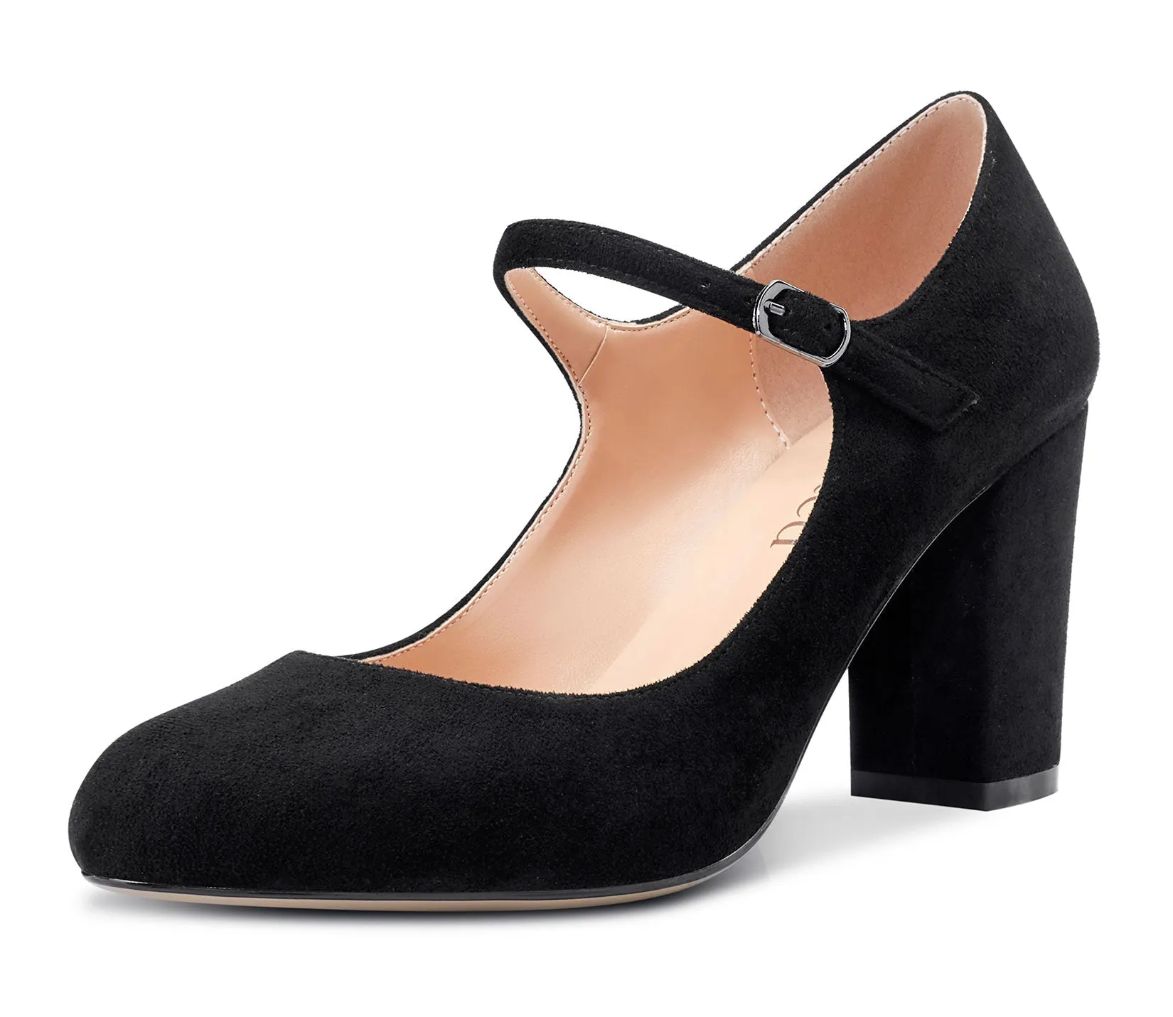 CASTAMERE Women Chunky Heel Pumps Mary Jane High Heels Round-Toe Shoes Dinner Wedding Pump 3Inch Block Heels