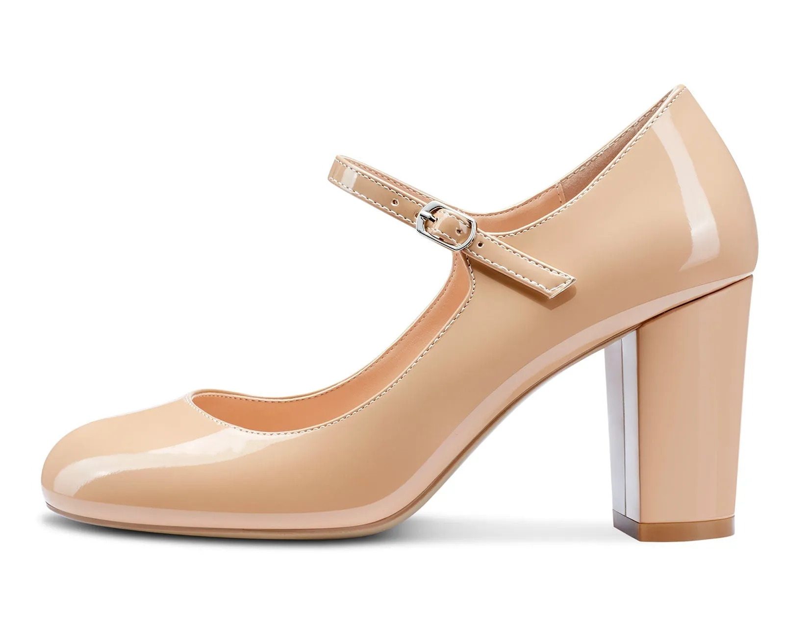 CASTAMERE Women Chunky Heel Pumps Mary Jane High Heels Round-Toe Shoes Dinner Wedding Pump 3Inch Block Heels