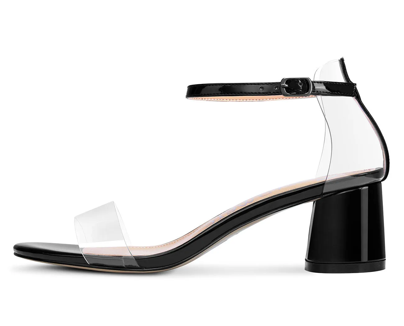 CASTAMERE Womens Chunky Block Mid Heels Sandals Transparent Ankle Strap Open Toe 5CM Heeled Sandal