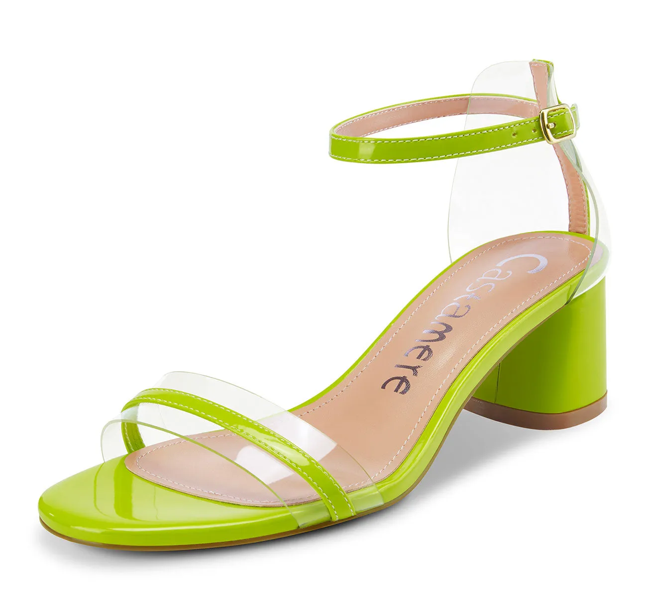 CASTAMERE Womens Chunky Block Mid Heels Sandals Transparent Ankle Strap Open Toe 5CM Heeled Sandal