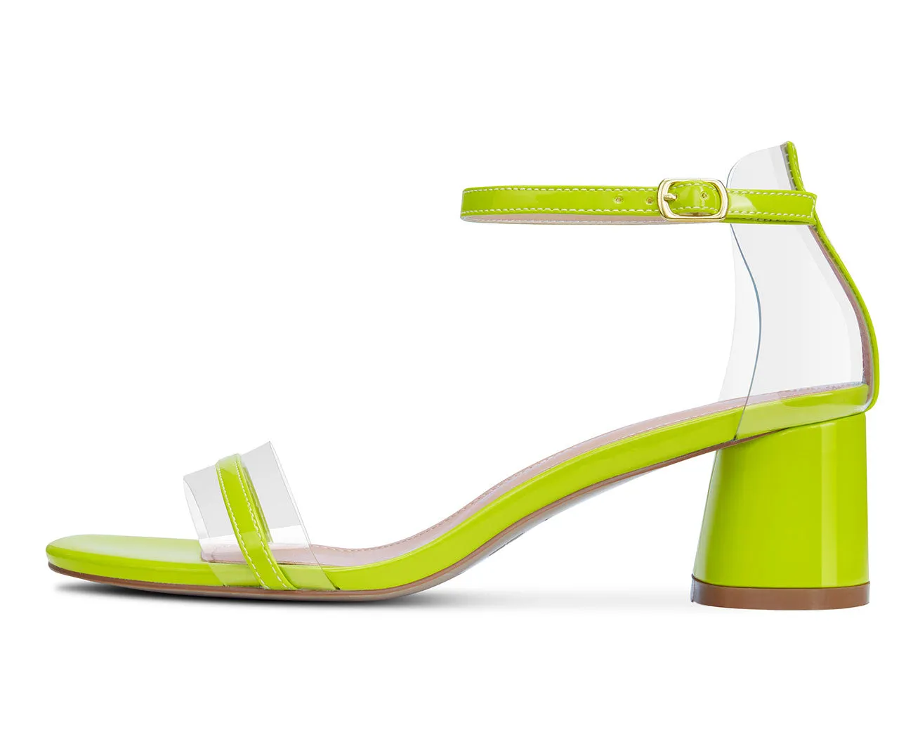 CASTAMERE Womens Chunky Block Mid Heels Sandals Transparent Ankle Strap Open Toe 5CM Heeled Sandal