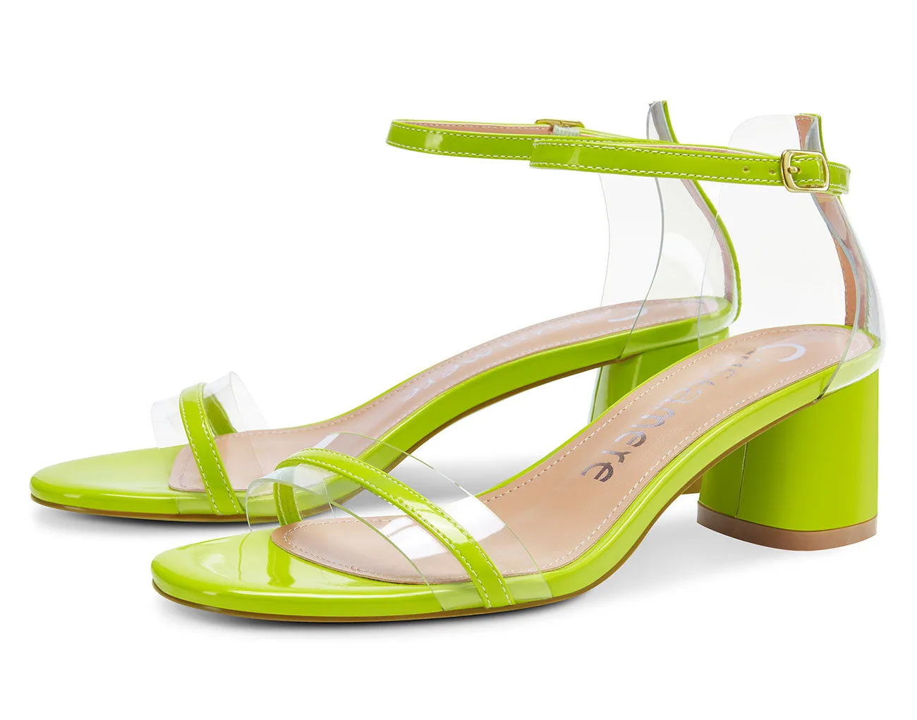 CASTAMERE Womens Chunky Block Mid Heels Sandals Transparent Ankle Strap Open Toe 5CM Heeled Sandal