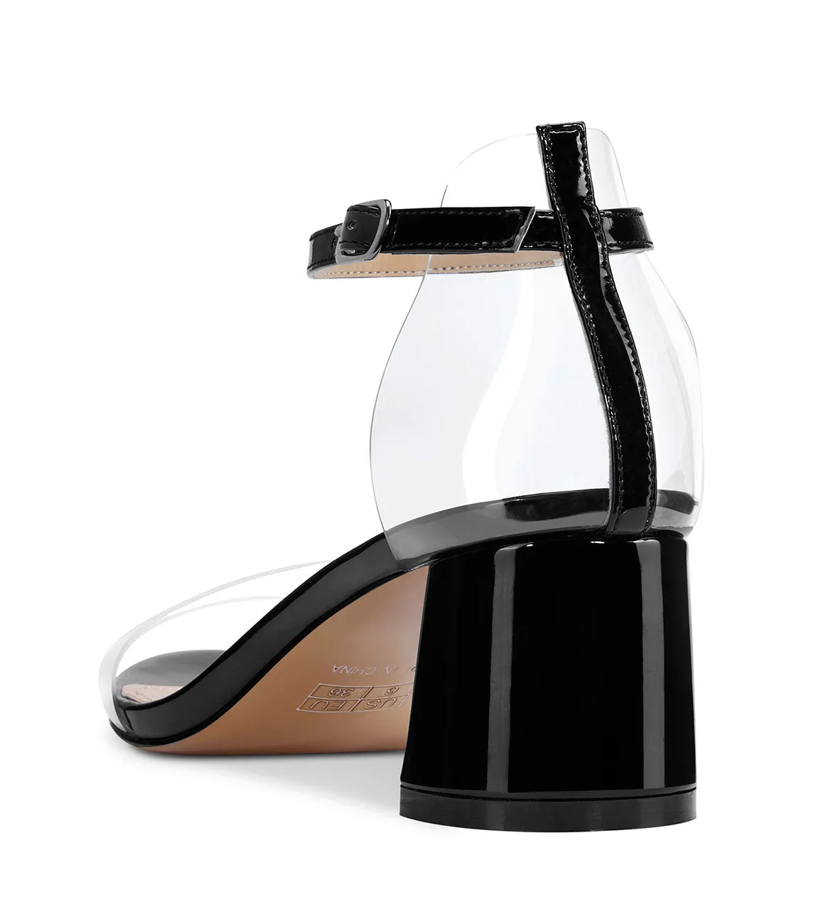 CASTAMERE Womens Chunky Block Mid Heels Sandals Transparent Ankle Strap Open Toe 5CM Heeled Sandal