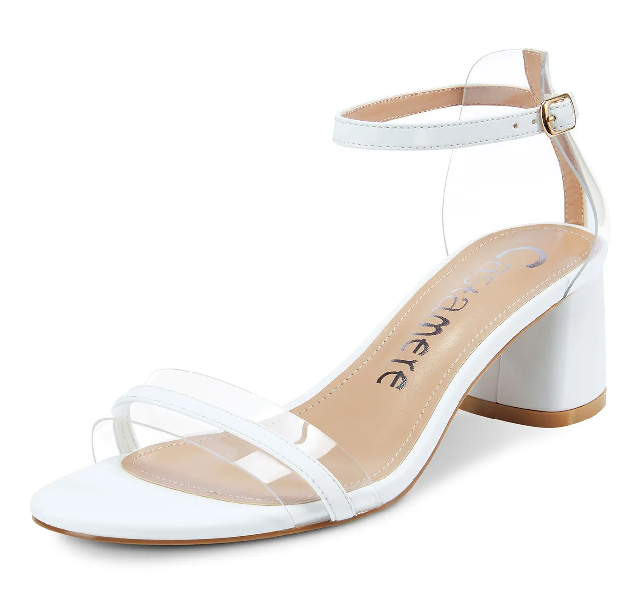 CASTAMERE Womens Chunky Block Mid Heels Sandals Transparent Ankle Strap Open Toe 5CM Heeled Sandal