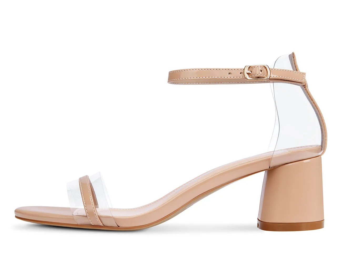 CASTAMERE Womens Chunky Block Mid Heels Sandals Transparent Ankle Strap Open Toe 5CM Heeled Sandal