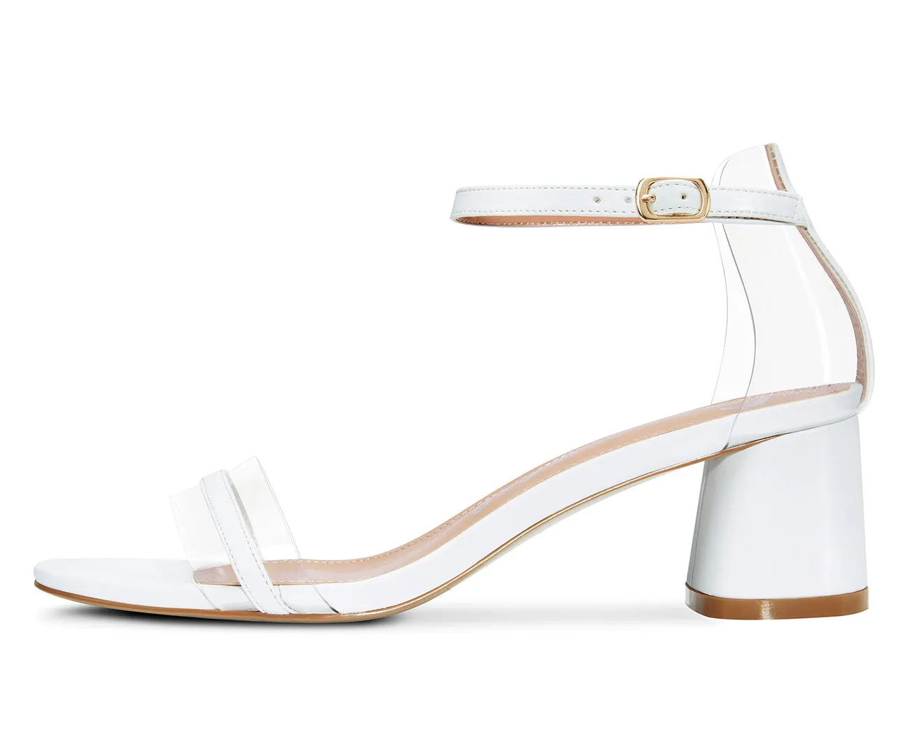 CASTAMERE Womens Chunky Block Mid Heels Sandals Transparent Ankle Strap Open Toe 5CM Heeled Sandal