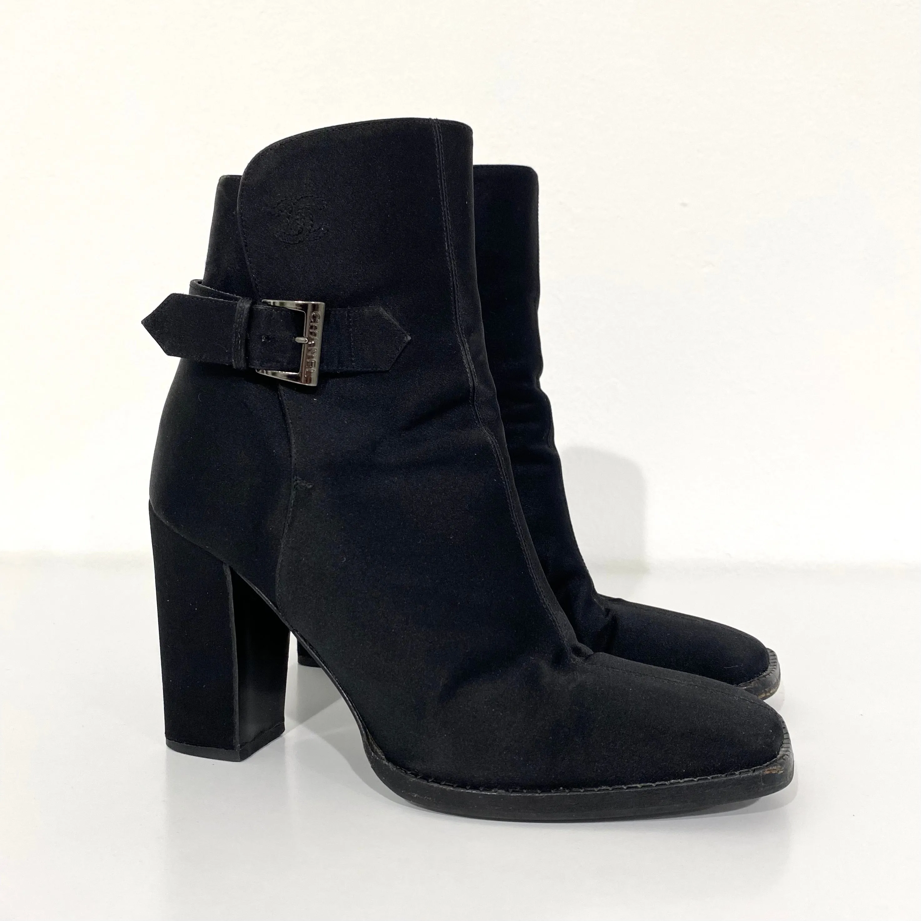 Chanel Black Satin Ankle Boots