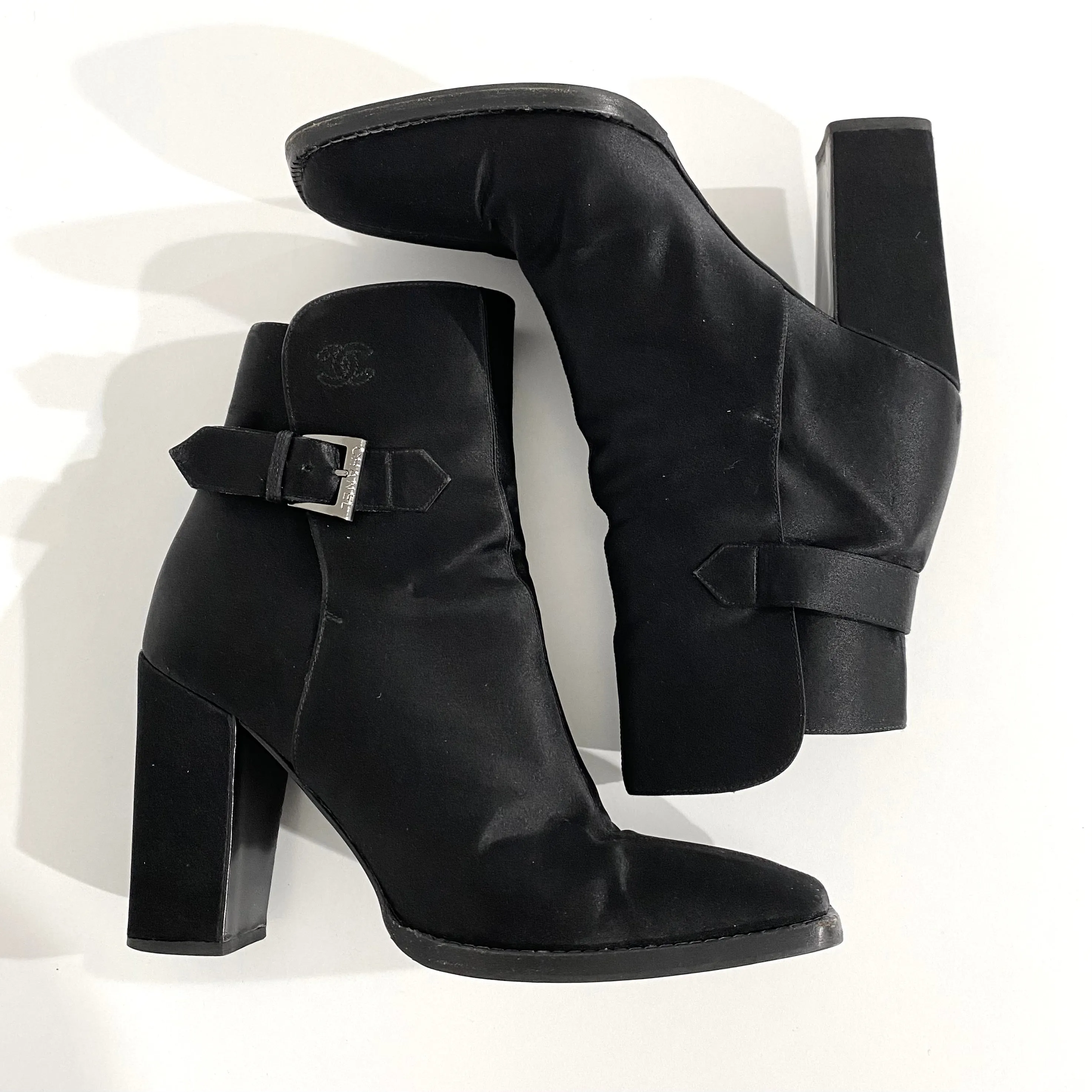 Chanel Black Satin Ankle Boots