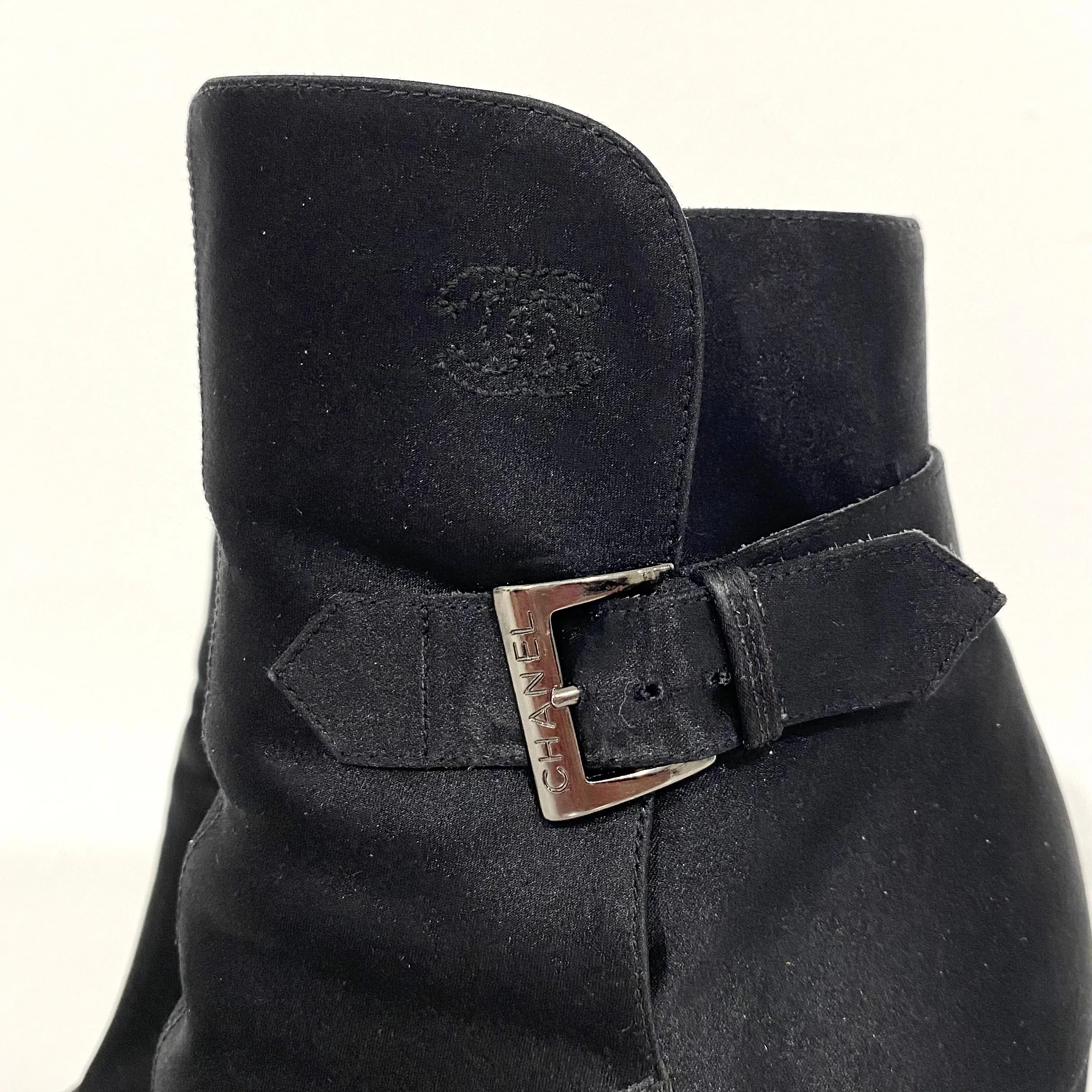 Chanel Black Satin Ankle Boots