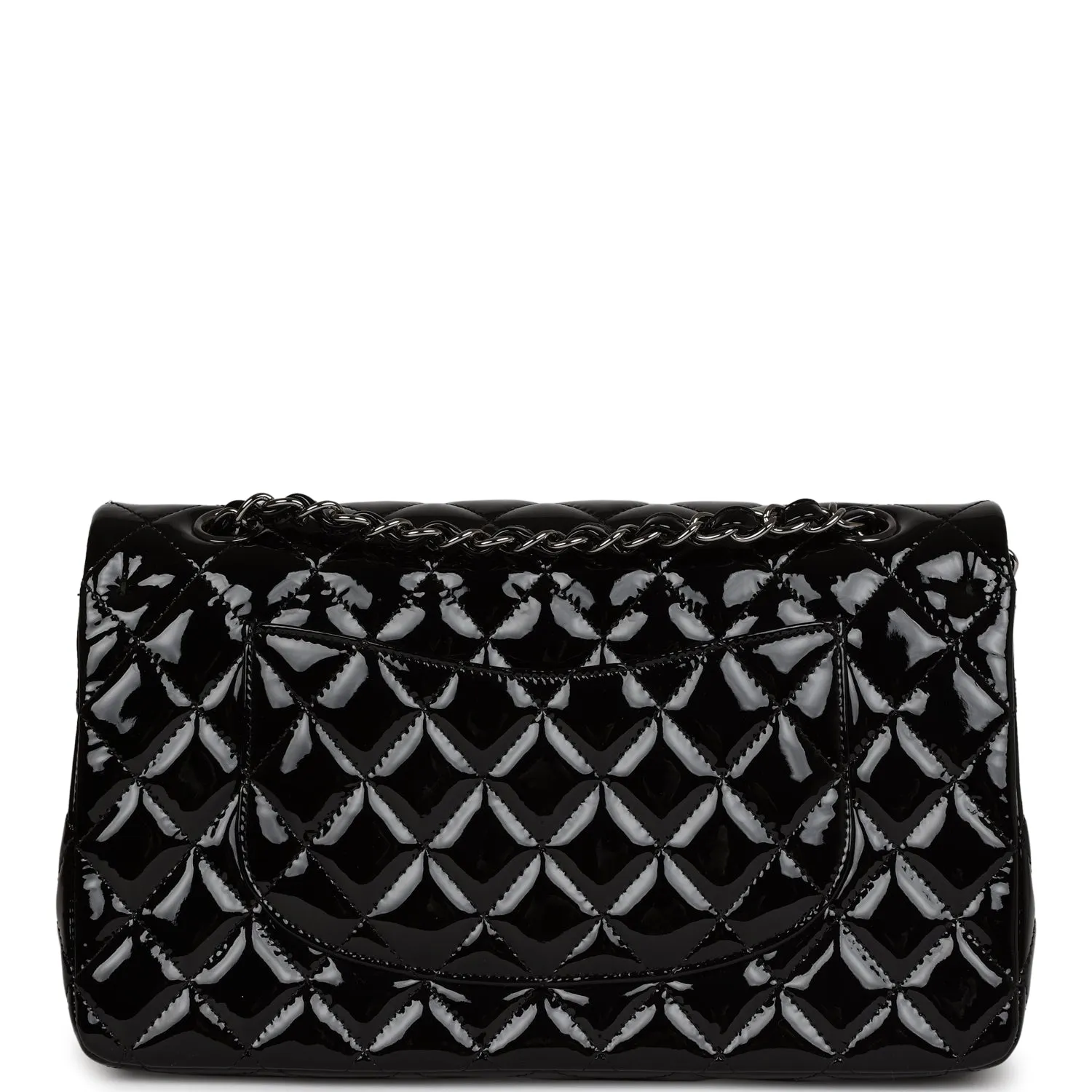 Chanel Medium Classic Double Flap Bag Black Patent Leather Silver Hardware