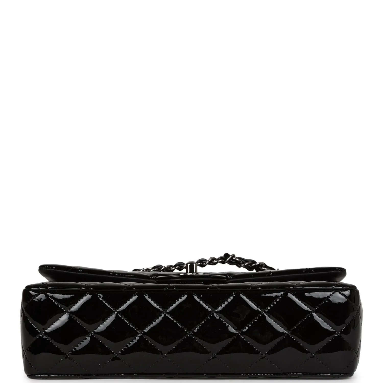 Chanel Medium Classic Double Flap Bag Black Patent Leather Silver Hardware