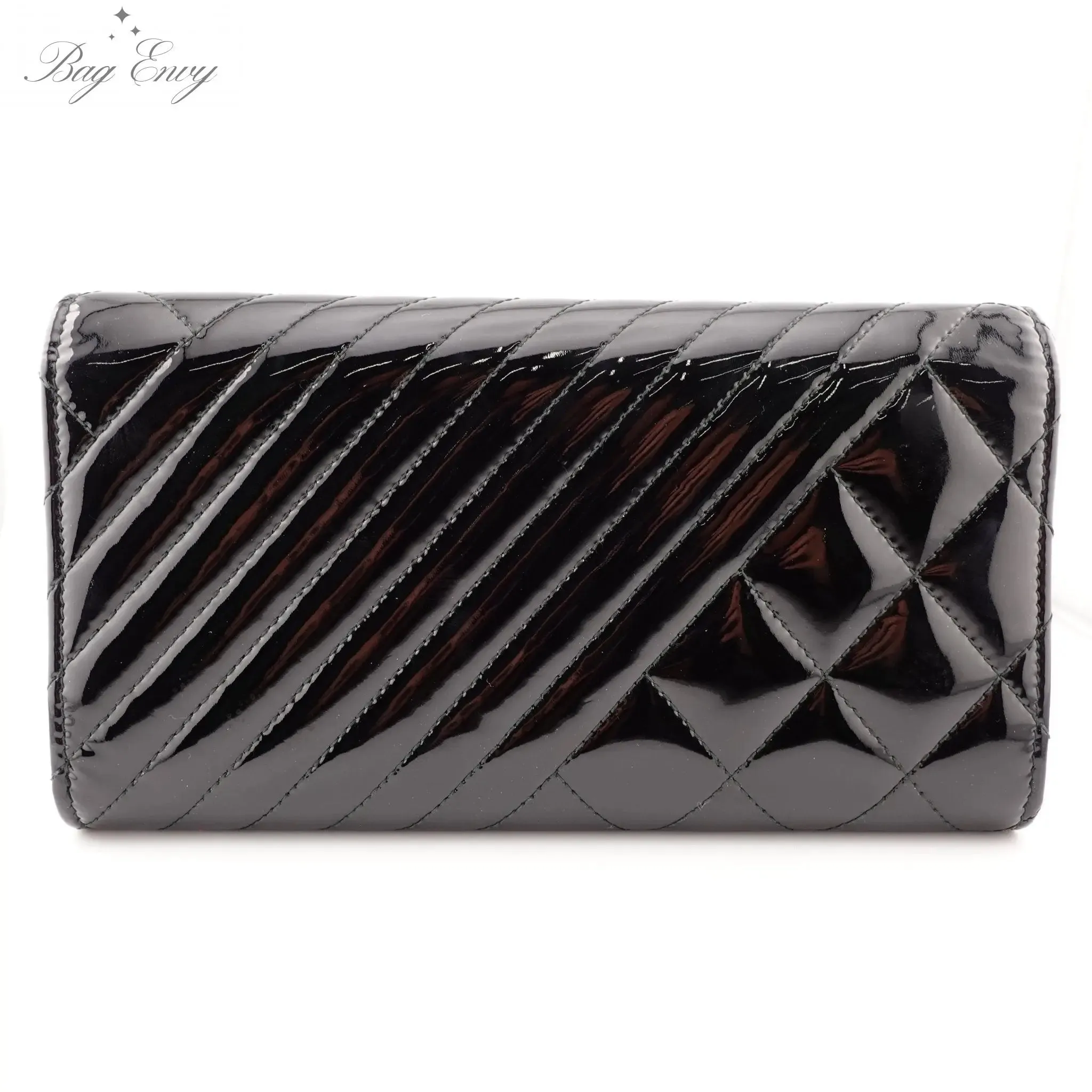 CHANEL Patent Leather Mixed Quilt Full Flap Wallet with Unbranded Chain