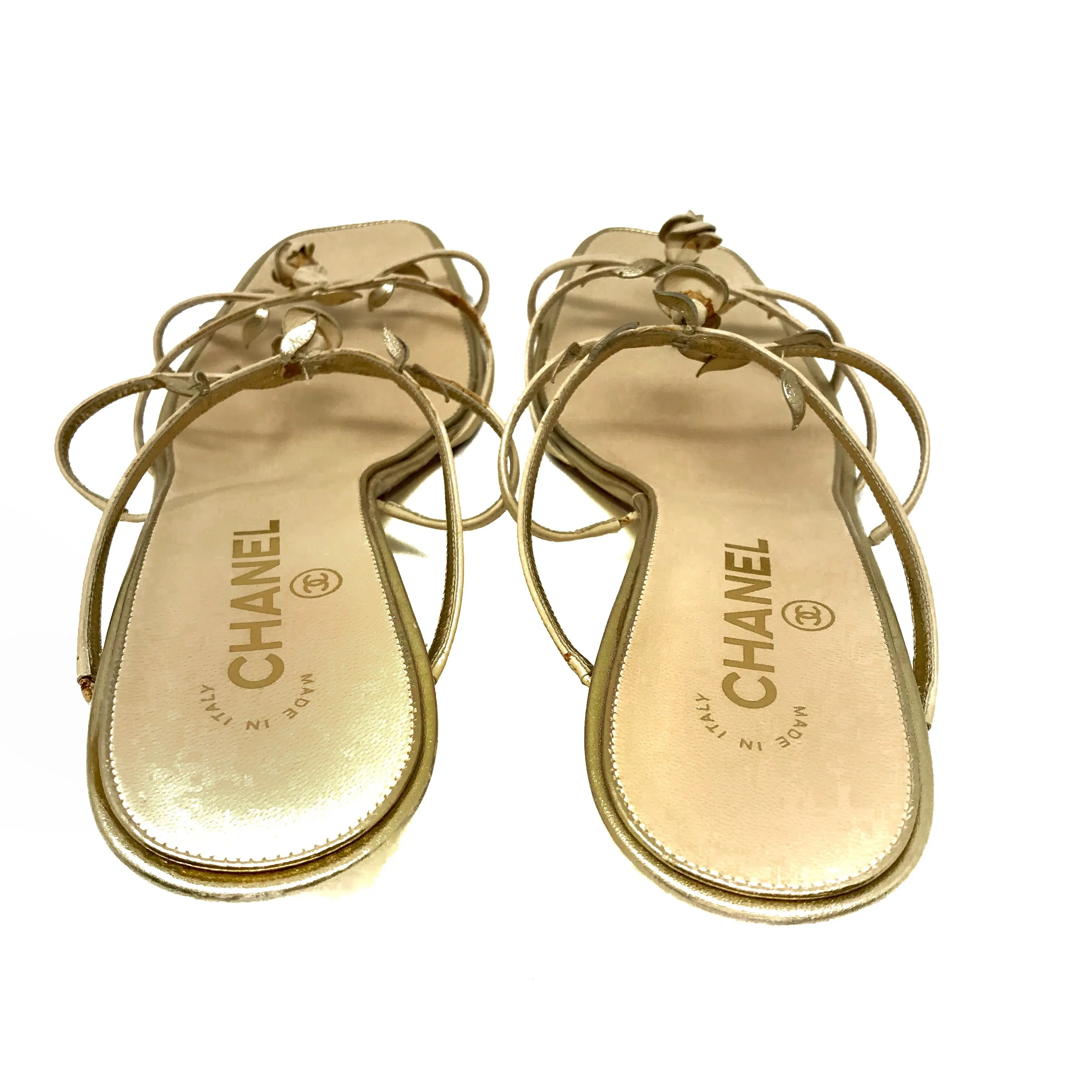 Chanel Tan Gold Rose Trimmed Heels Size US9.5 | IT40