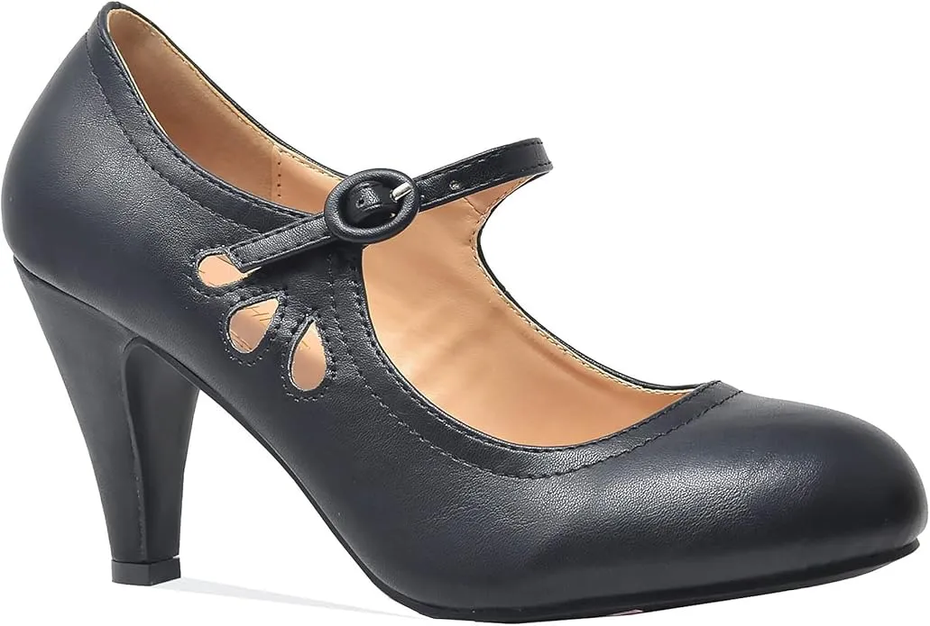Chase & Chloe Kimmy-21 Women's Round Toe Pierced Mid Heel Mary Jane Style Dress Pumps