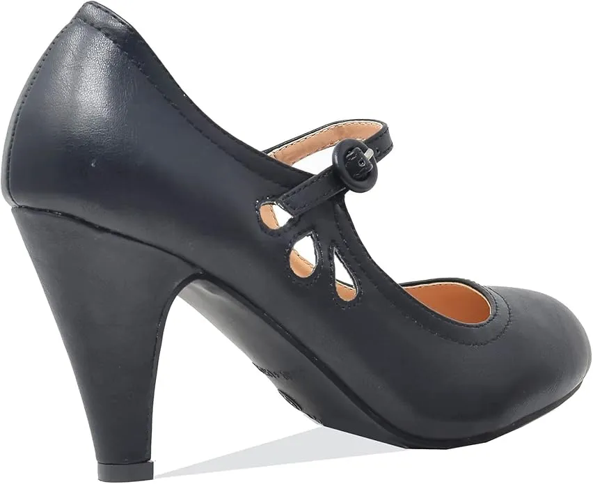 Chase & Chloe Kimmy-21 Women's Round Toe Pierced Mid Heel Mary Jane Style Dress Pumps