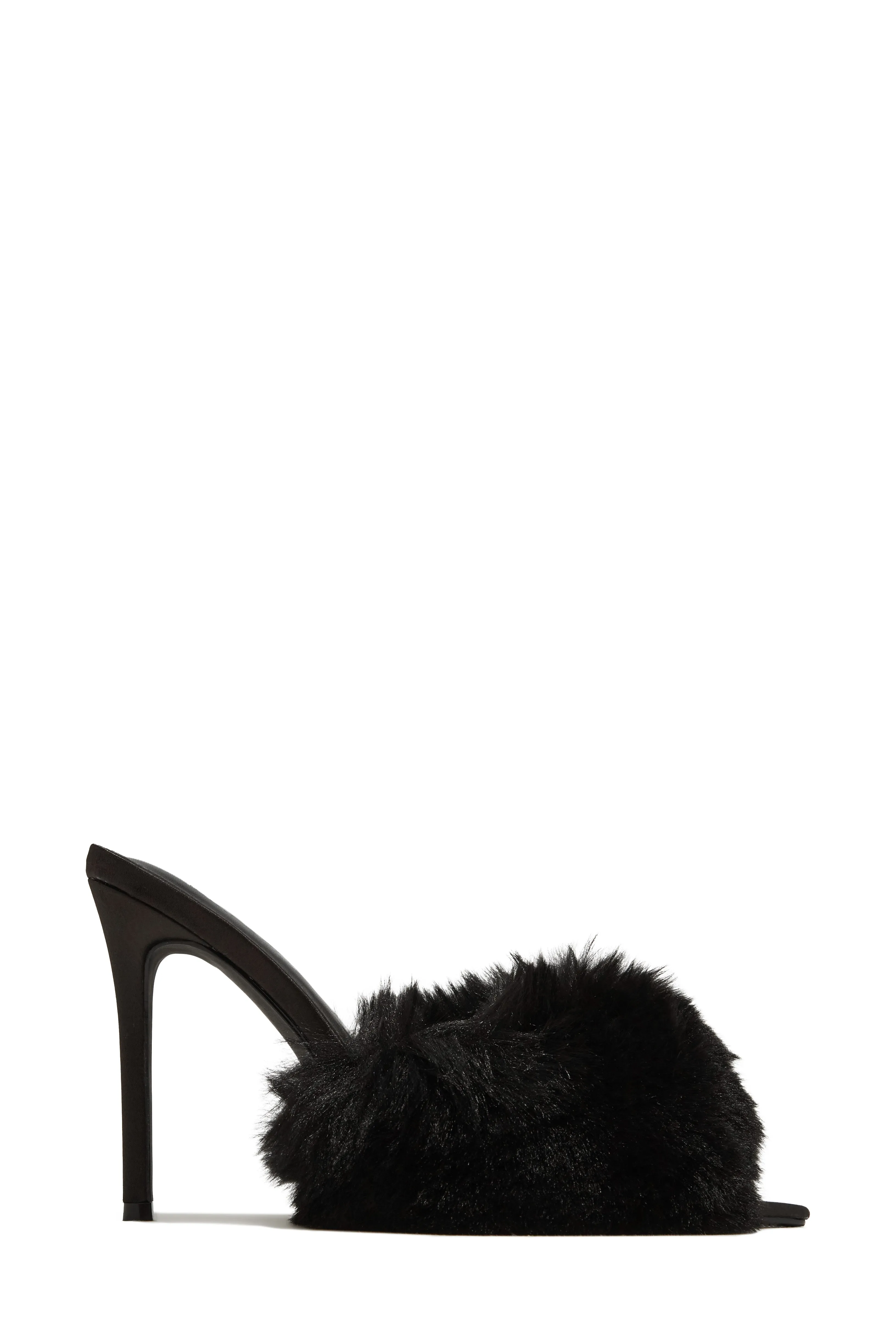 Cherie Faux Fur High Heel Mules - Black