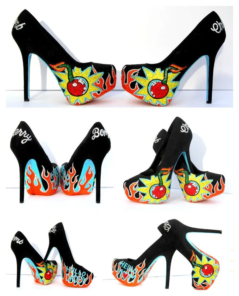 Cherry Bomb Hand Painted Crystal Heels