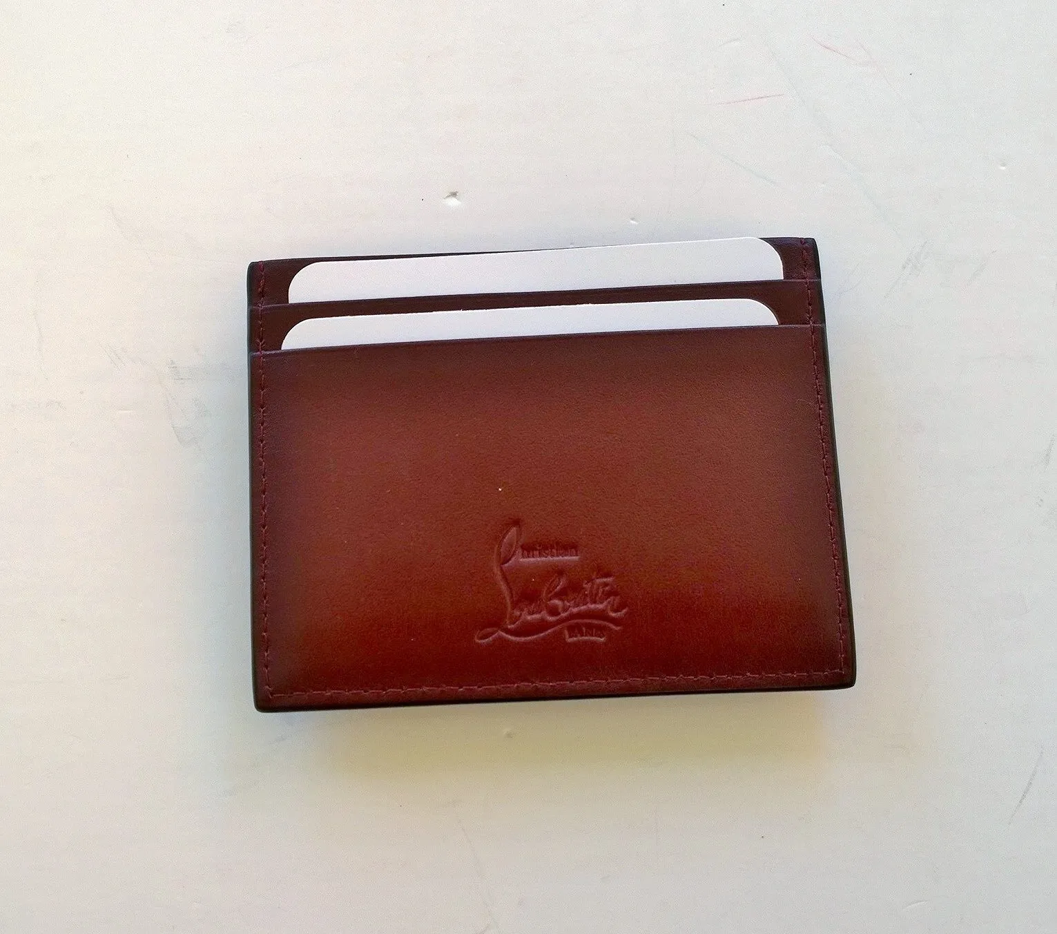 Christian Louboutin Burgundy Kios Card Holder Dark Grey studs