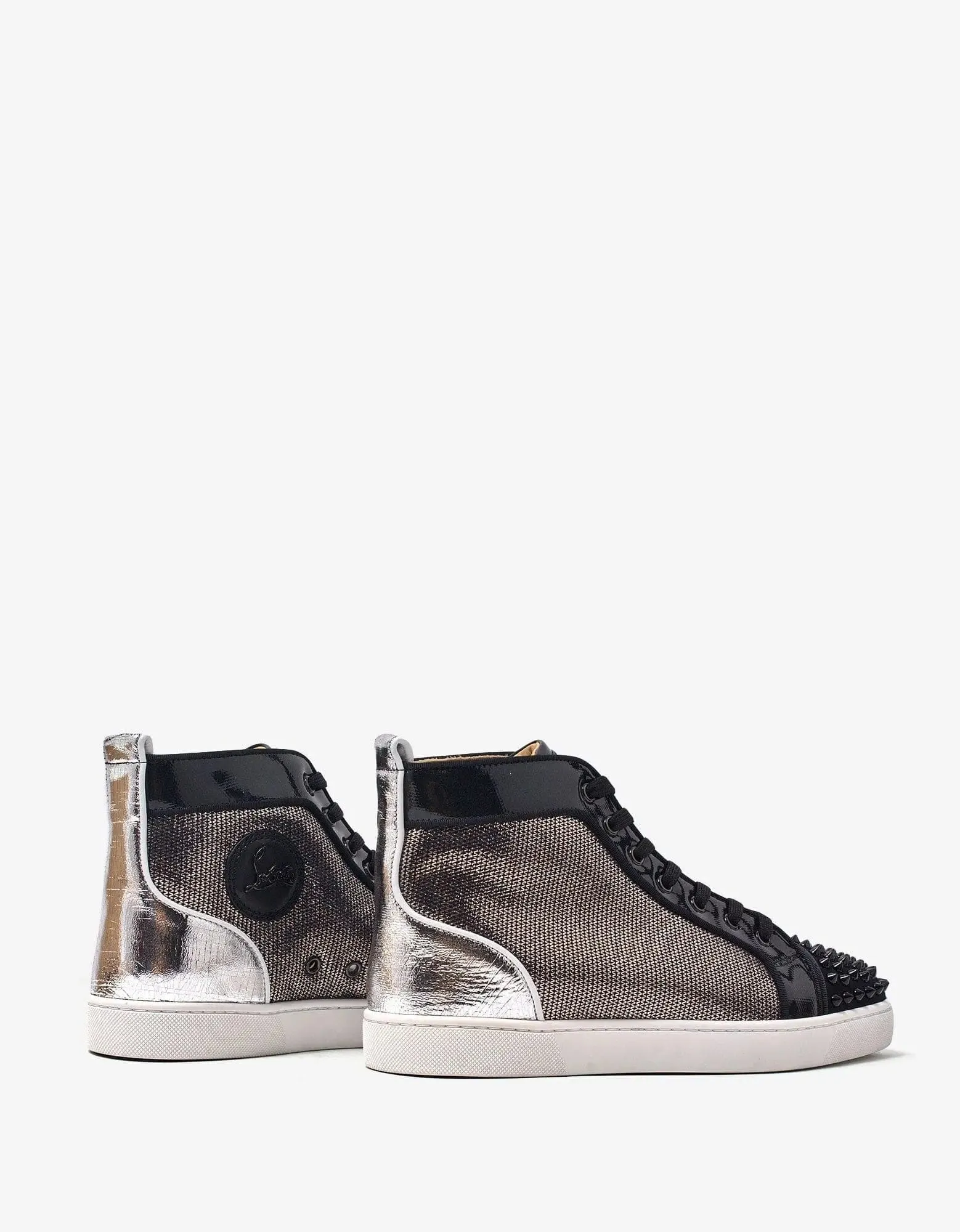 Christian Louboutin Lou Spikes Orlato Flat Metallic High Top Trainers -