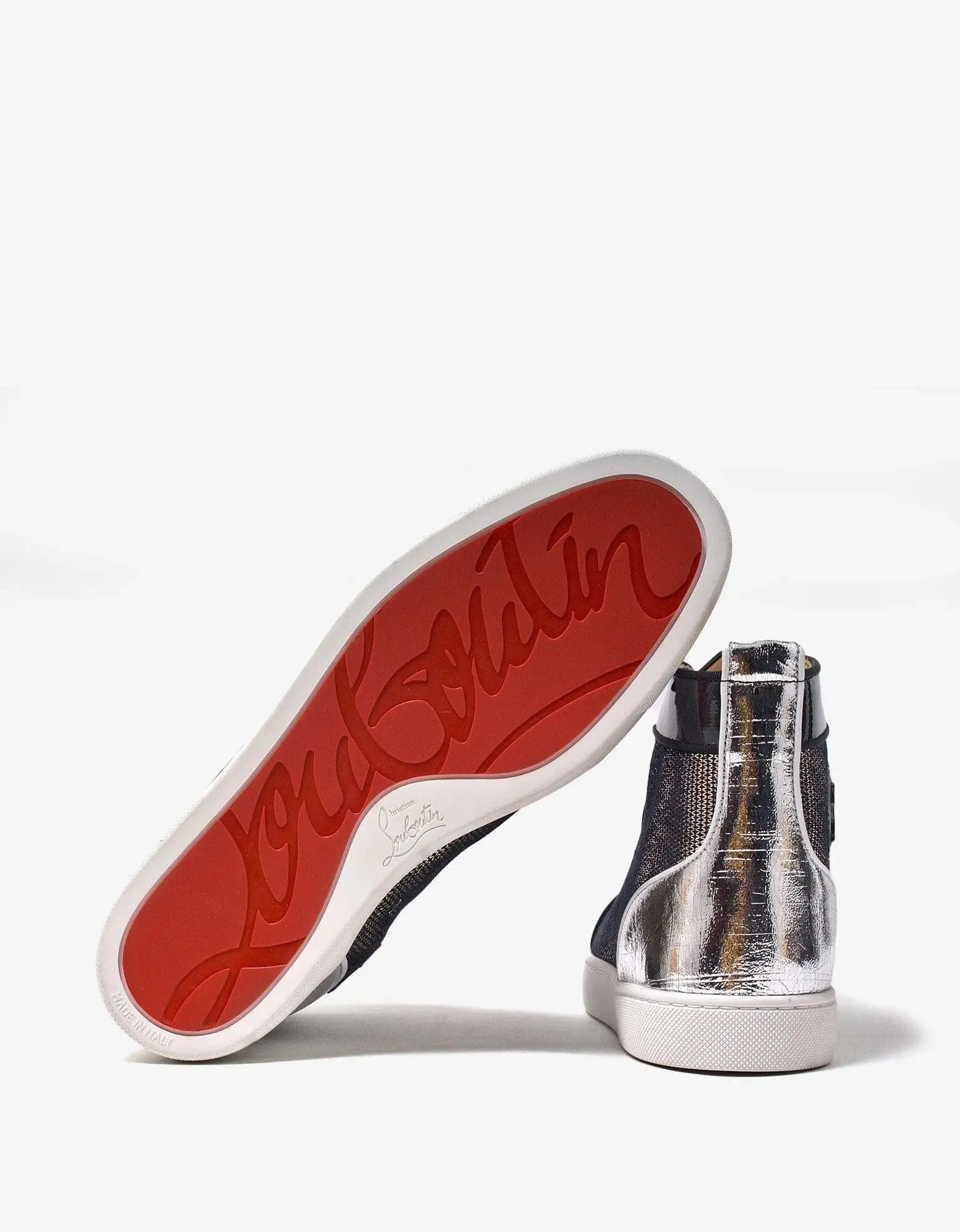 Christian Louboutin Lou Spikes Orlato Flat Metallic High Top Trainers -