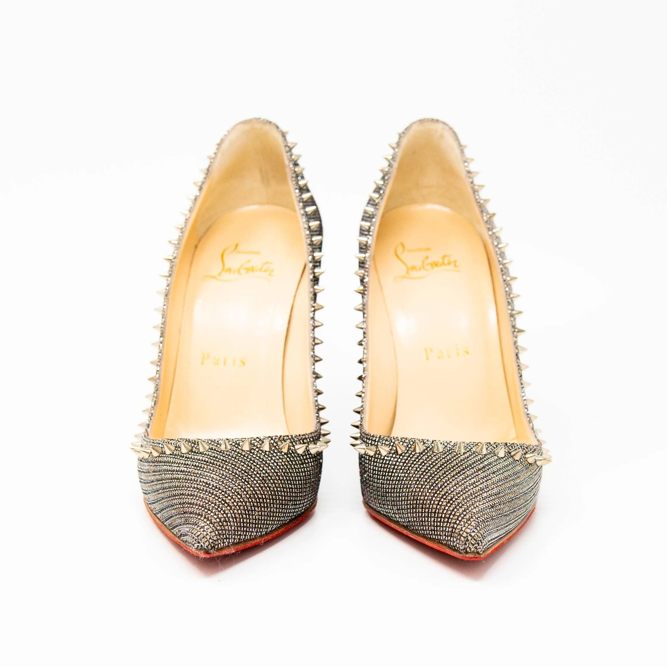 Christian Louboutin Silver Anjalina Glitter Spike Pumps 35