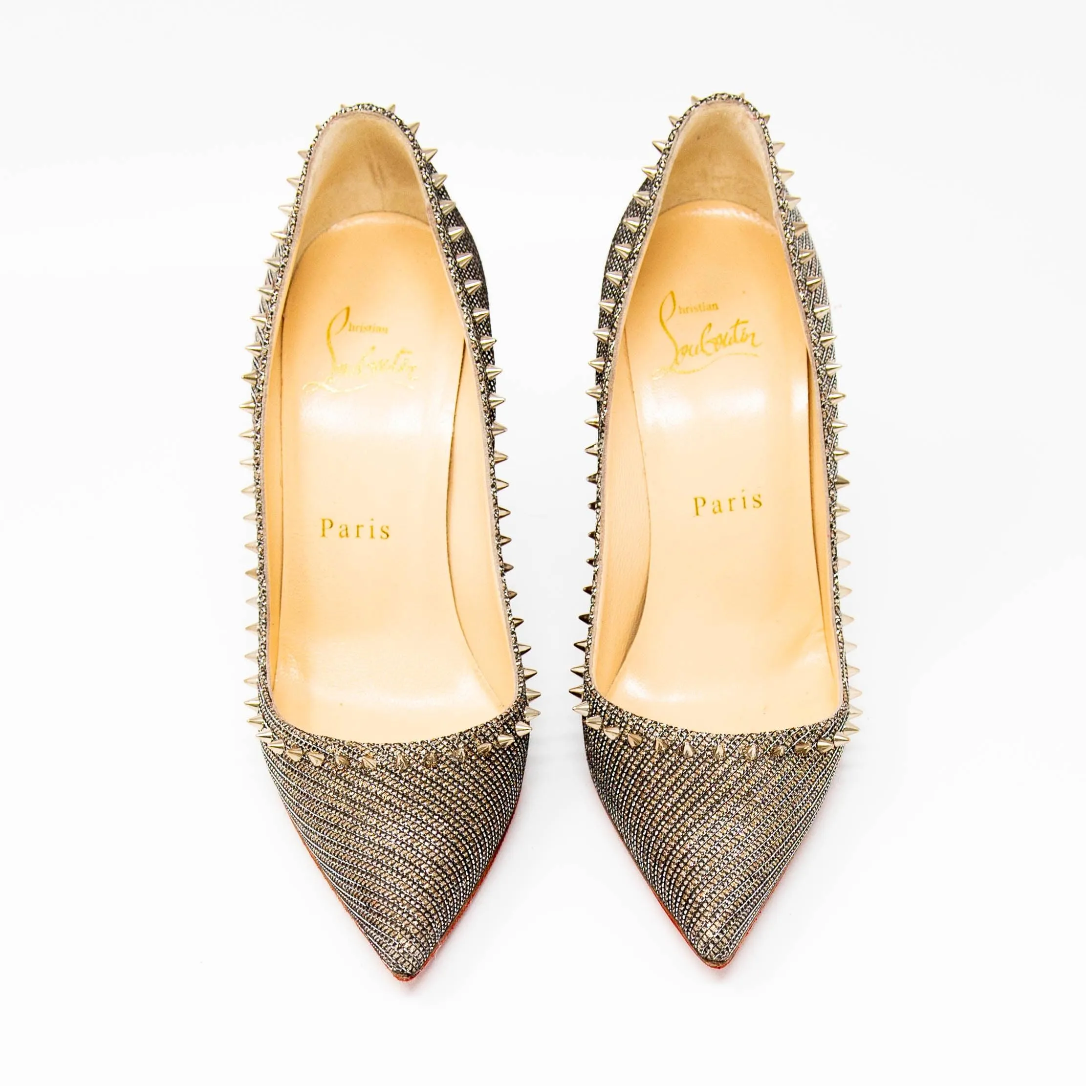 Christian Louboutin Silver Anjalina Glitter Spike Pumps 35