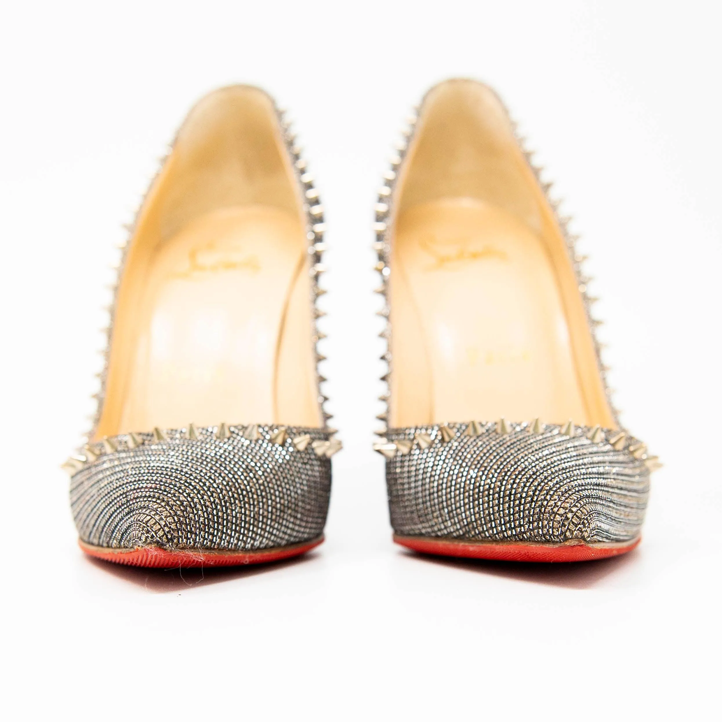 Christian Louboutin Silver Anjalina Glitter Spike Pumps 35