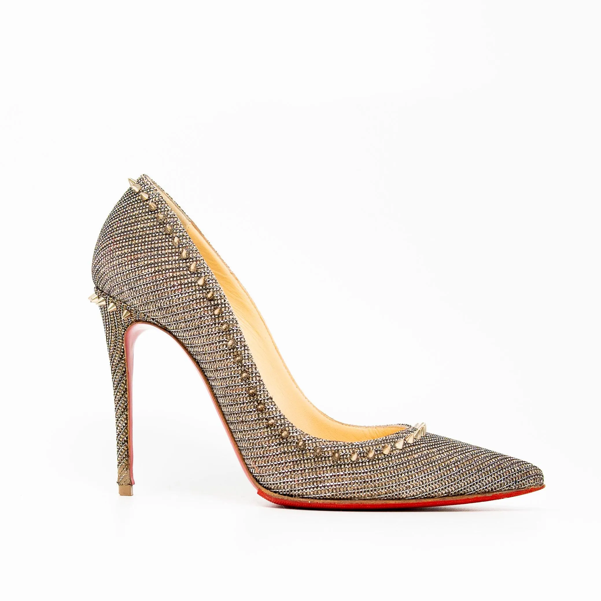 Christian Louboutin Silver Anjalina Glitter Spike Pumps 35