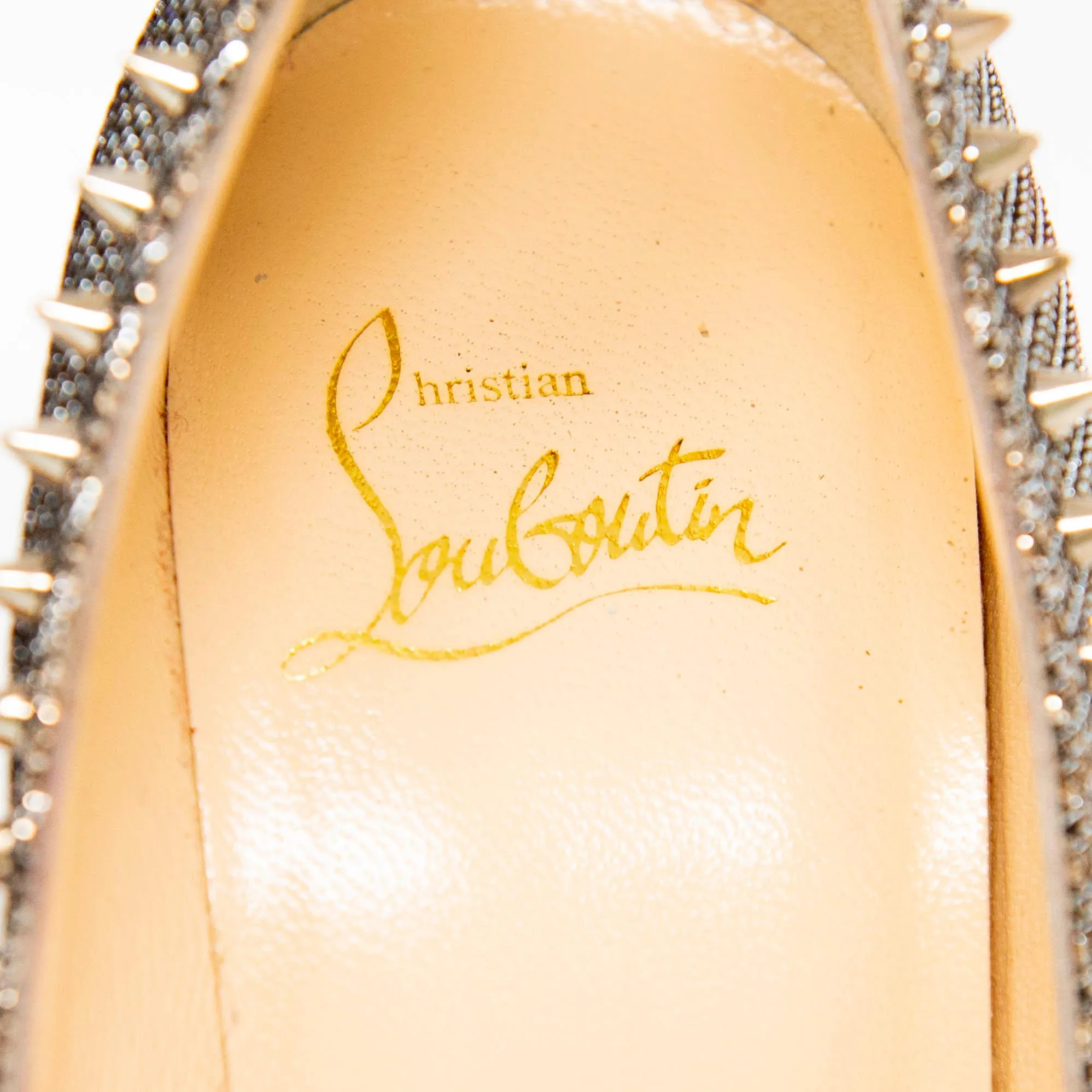 Christian Louboutin Silver Anjalina Glitter Spike Pumps 35