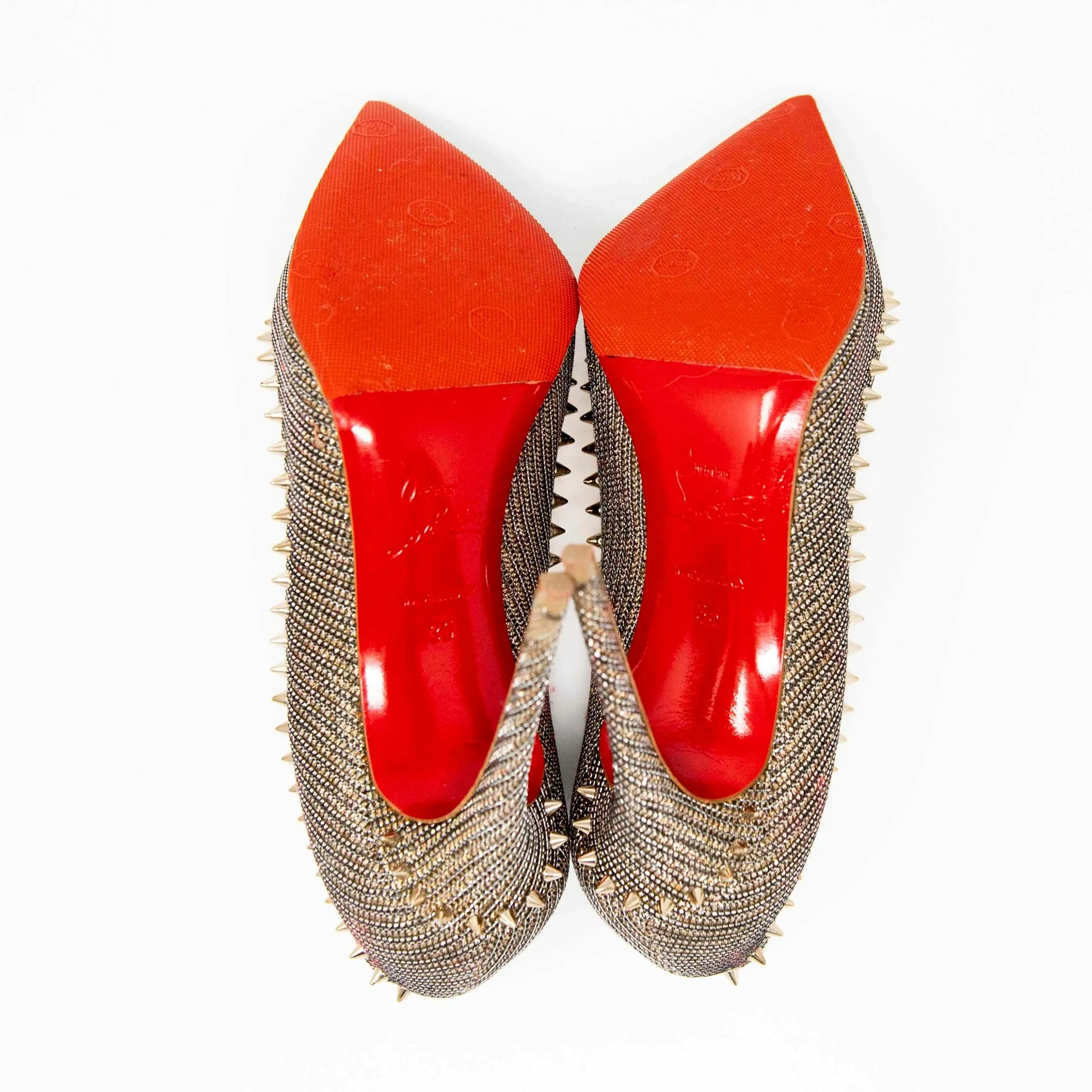 Christian Louboutin Silver Anjalina Glitter Spike Pumps 35