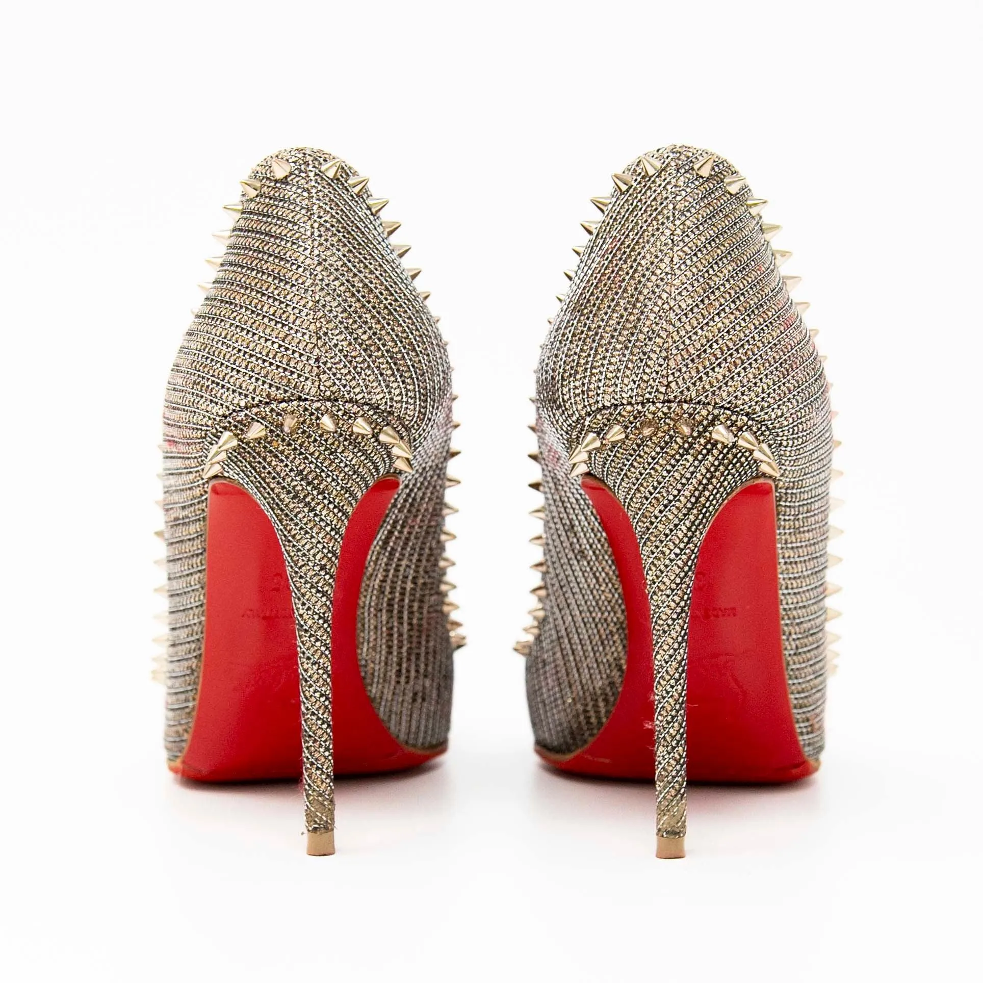 Christian Louboutin Silver Anjalina Glitter Spike Pumps 35