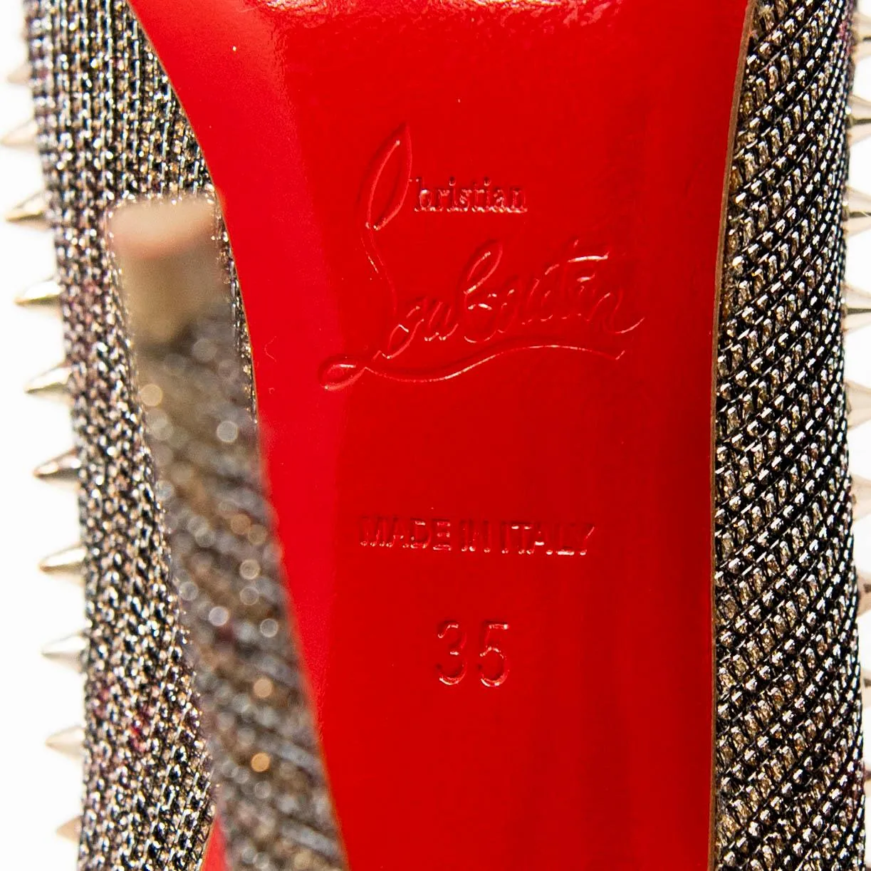 Christian Louboutin Silver Anjalina Glitter Spike Pumps 35