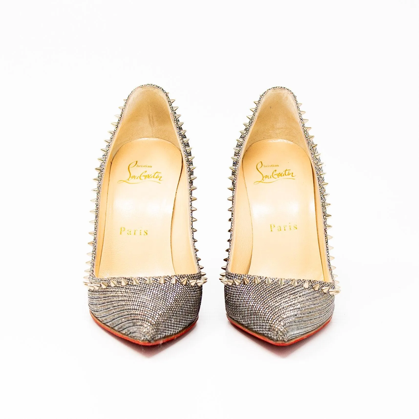 Christian Louboutin Silver Anjalina Glitter Spike Pumps 35