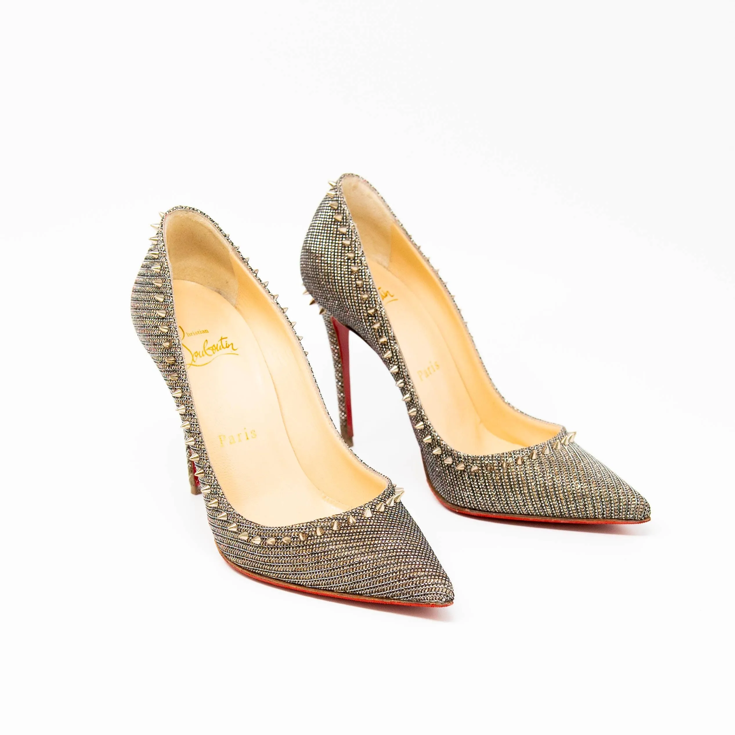 Christian Louboutin Silver Anjalina Glitter Spike Pumps 35