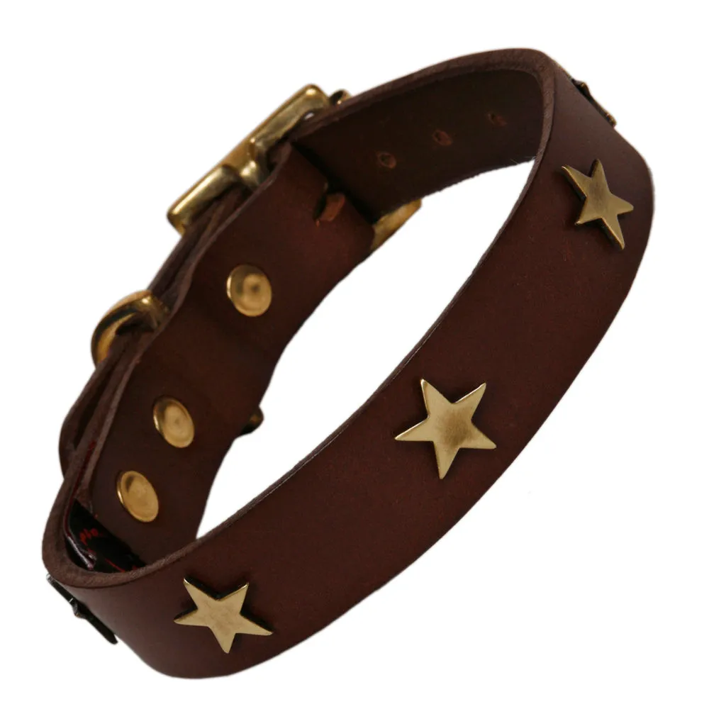 Creature Clothes Brown Leather Dog Collar With Brass Studs