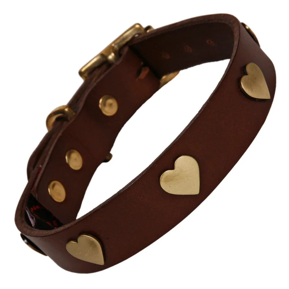 Creature Clothes Brown Leather Dog Collar With Brass Studs