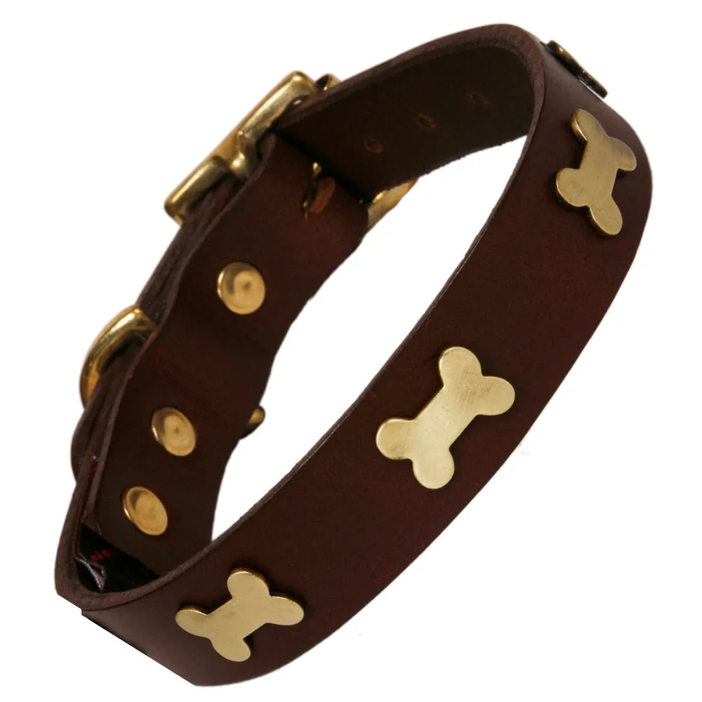 Creature Clothes Brown Leather Dog Collar With Brass Studs