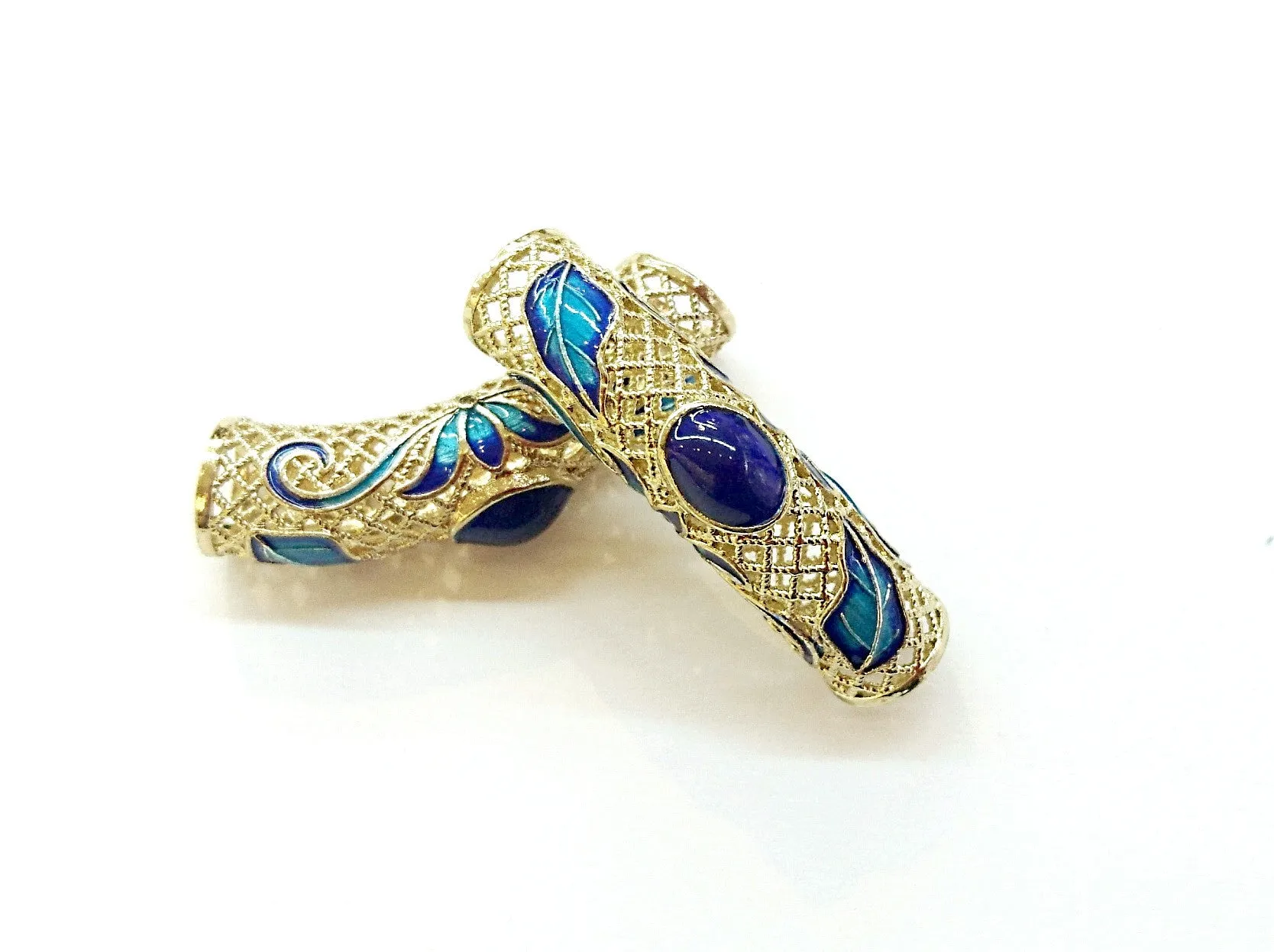 Curved Bugle, Brass, Enamel, 10x42mm, Fit 6mm cord, 1 Piece  | 通花銅彎管, 10x42mm, 配6mm繩, 1條